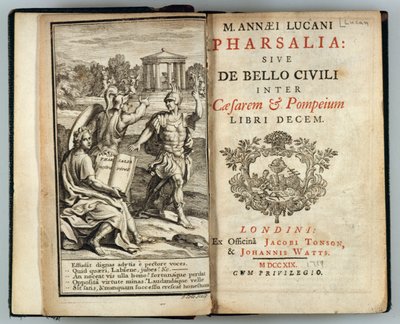 Frontispice de Pharsalia ou La Guerre Civile entre César et Pompée par Marcus Annaeus Lucan (AD 39-65) gravé par J. Cole, 1719 - English School