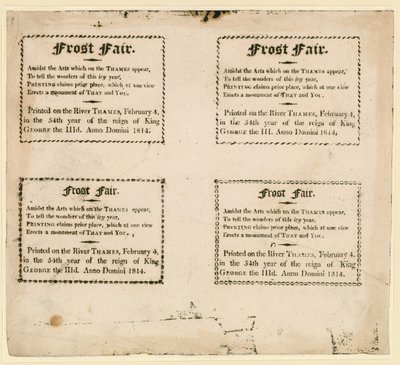 Foire de glace de 1814 - souvenirs imprimés sur la glace - English School