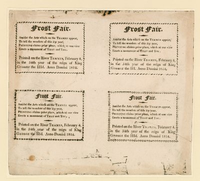 Foire sur la glace de 1814. Souvenirs imprimés sur la glace - English School