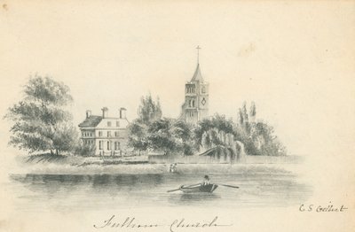Église de Fulham ; dessin original au crayon par C S Gilbert - English School