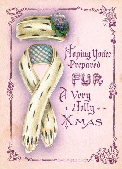 Chapeau et écharpe en fourrure, carte de Noël - English School