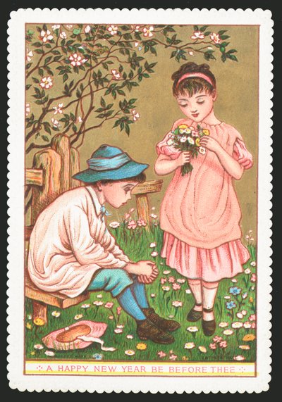 Fille avec des fleurs parlant à un garçon assis - English School