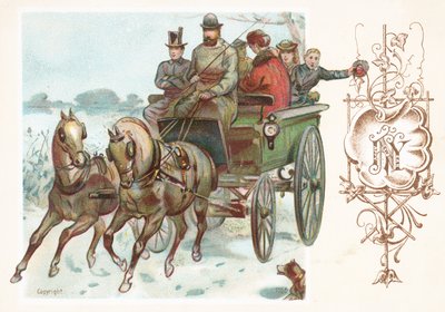 Chevaux au galop et diligence, Carte de Nouvel An - English School
