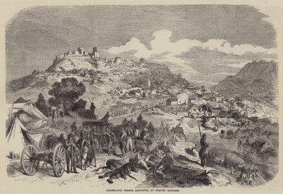 Les troupes de Garibaldi campées à Castro Giovanni (gravure) - English School