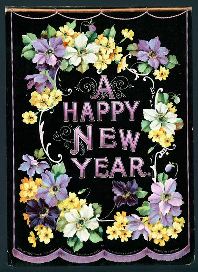 Guirlande de fleurs, Carte de Nouvel An - English School