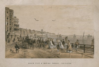 Vue générale de la jetée à chaînes et de la Marine Parade à Brighton - English School
