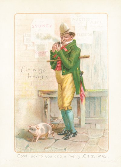 Gentleman fumant une pipe et promenant un cochon - English School