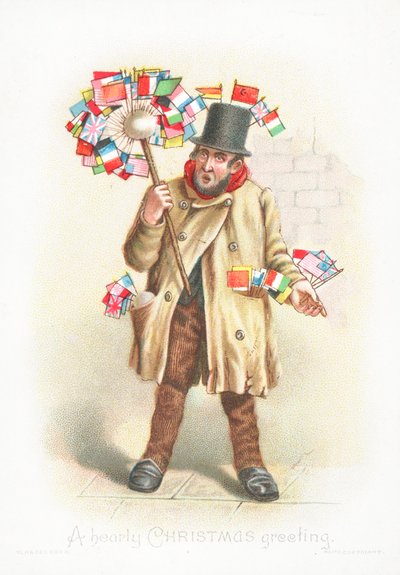Gentleman avec drapeaux, Carte de Noël - English School