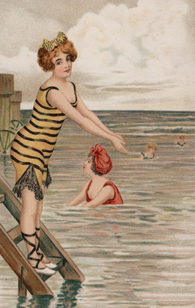 Fille sur le point de plonger dans la mer - English School
