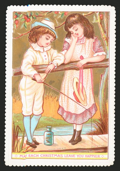 Fille et garçon pêchant à la canne - English School