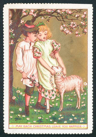 Fille et garçon avec un agneau - English School