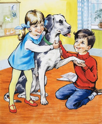 Fille et garçon avec chien - English School