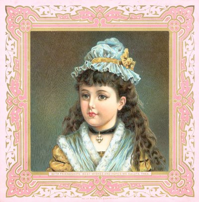 Fille avec bonnet et châle, Carte de Noël - English School