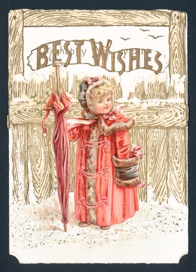Fille debout dans la neige, Carte de Noël - English School