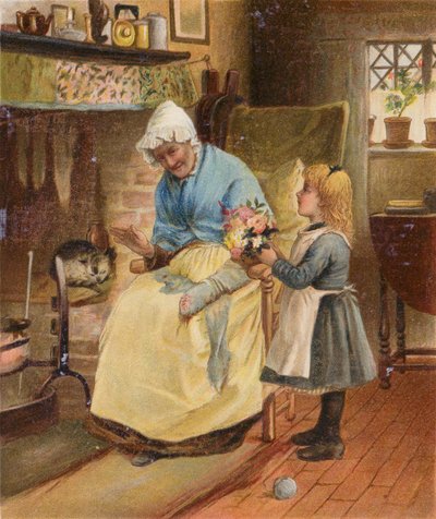 Fille apportant des fleurs à sa grand-mère pour son anniversaire - English School