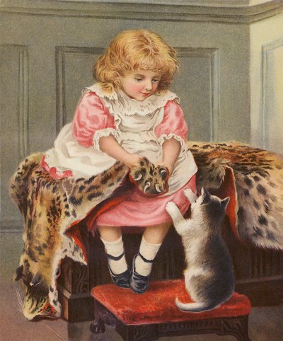 Fille avec une peau de léopard et un chat domestique - English School