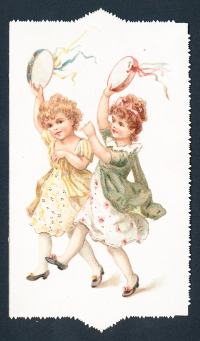 Filles dansant avec des tambourins, Carte de Noël - English School