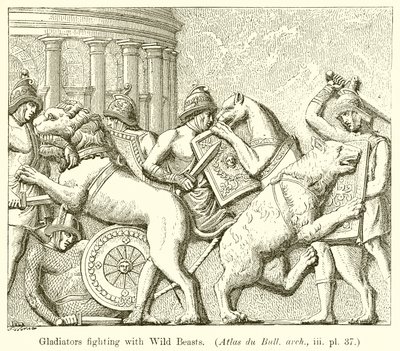 Gladiateurs combattant des bêtes sauvages (Atlas du Bull. arch., iii. pl. 37) - English School