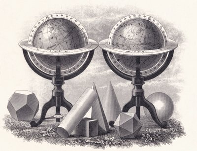 Globes de la Terre et des Cieux avec des formes géométriques - English School