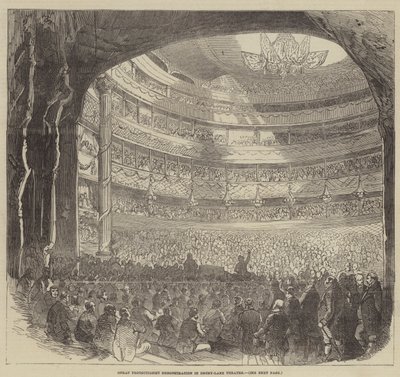 Grande démonstration protectionniste au théâtre de Drury-Lane (gravure) - English School