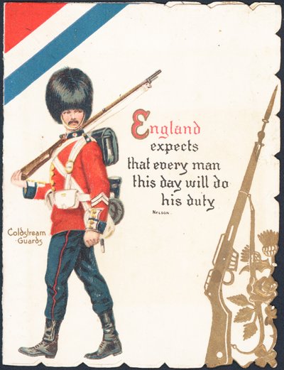 Carte de vœux avec un soldat des Coldstream Guards - English School