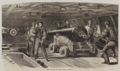 Exercice de tir à bord du HMS "Brilliant" (gravure) - English School