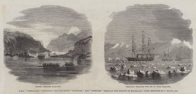 HMS "Termagant" convoyant les canonnières "Grappler" et "Forward" à travers le détroit de Magellan - English School