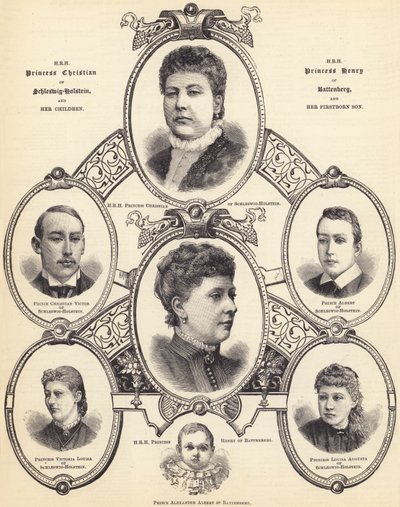 SAR la princesse Christian de Schleswig-Holstein et SAR la princesse Henry de Battenberg, et leurs enfants (gravure) - English School