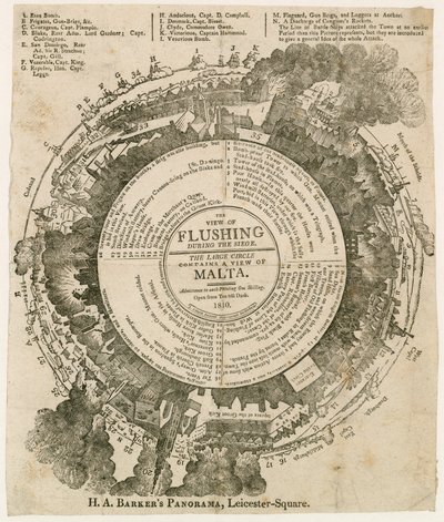 Vue de Flushing pendant le siège de Malte, 1810, Panorama, Leicester Square, Londres par H. A. Barker - English School