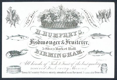 H Humphrys, poissonnier et fruitier, carte de visite - English School