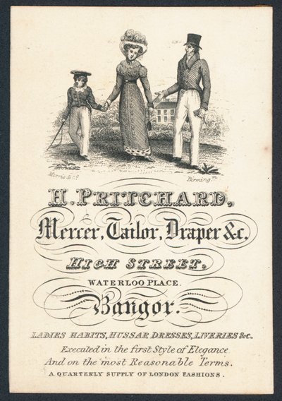 Carte de visite de H Pritchard, mercier, tailleur et drapier - English School