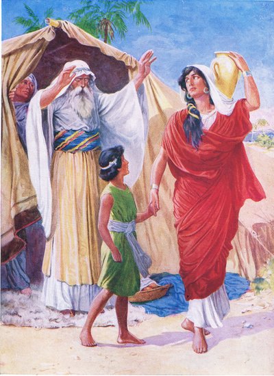 Agar et Ismaël, tiré de The Bible Picture Book publié par Thomas Nelson, vers 1950 - English School