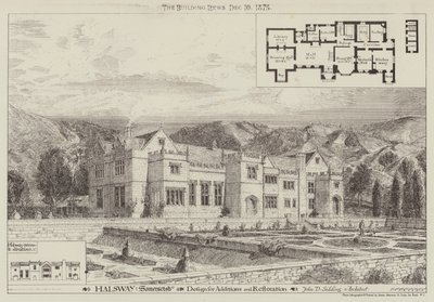 Halsway, Somersetshire, conception pour des ajouts et une restauration (gravure) - English School