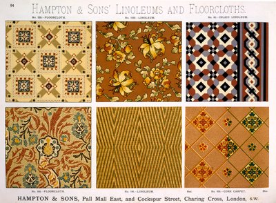 Hampton & Sons Designs pour linoléums et toiles cirées, fin du XIXe siècle - English School