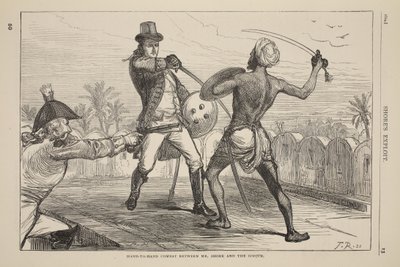 Combat corps à corps entre M. Shore et le Goojur, illustration de Cassells Illustrated History of England - English School