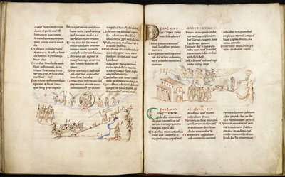 Double page du Harley Psalter avec dessins à la plume - English School