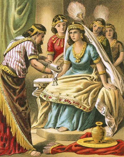 Hatach montrant à Esther la copie de l