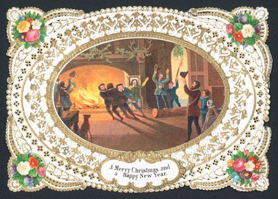 Transport de bûches pour le feu, carte de Noël - English School