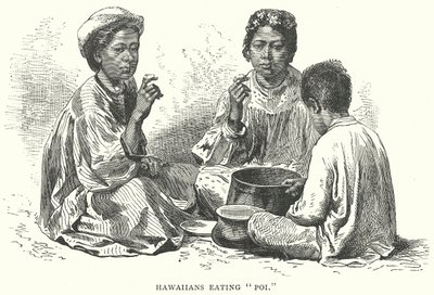 Hawaïens mangeant du "Poi" (gravure) - English School