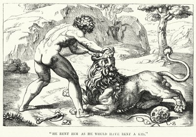 "Il le déchira comme il aurait déchiré un chevreau" (gravure) - English School