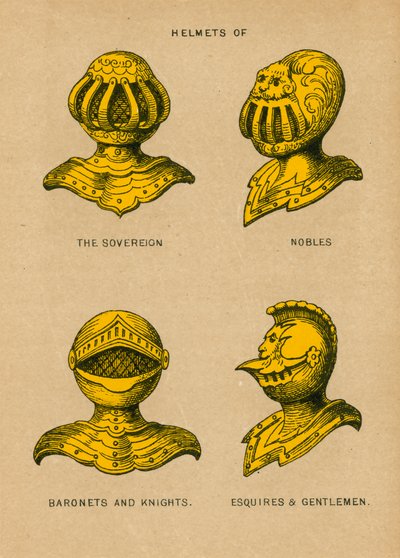 Casques du Souverain, Nobles, Baronnets et Chevaliers, Écuyers et Gentilshommes - English School