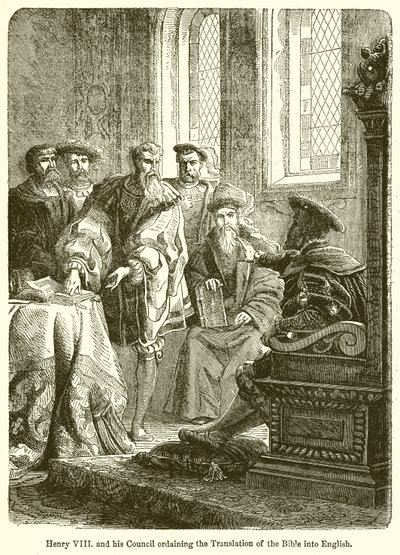 Henri VIII et son conseil ordonnant la traduction de la Bible en anglais - English School