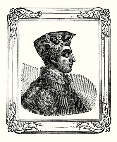 Henri V est né en 1388, couronné en 1413, et mort en 1422 (gravure) - English School