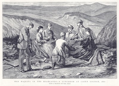 Sa Majesté dans les Highlands - Un déjeuner à Cairn Lochan, 1861 - English School
