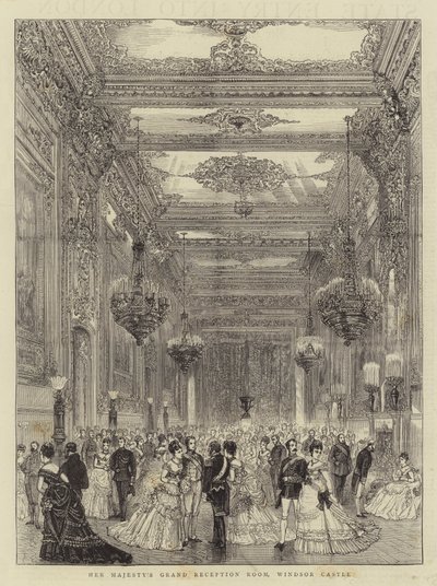 La grande salle de réception de Sa Majesté, château de Windsor (gravure) - English School