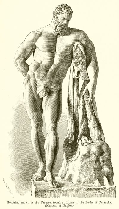 Hercule, connu sous le nom de Farnèse, trouvé à Rome dans les thermes de Caracalla. (Musée de Naples) - English School