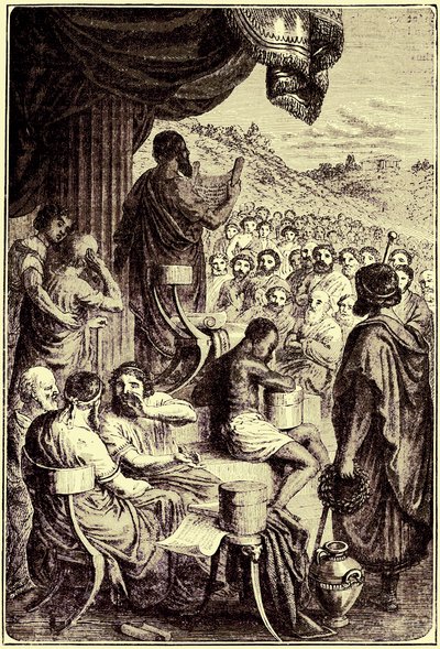 Hérodote lisant son Histoire à un festival public, illustration de The Illustrated History of the World, publiée vers 1880 - English School