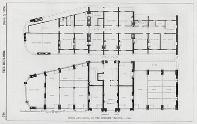 Hôtel et boutiques, sur le viaduc de Holborn (gravure) - English School