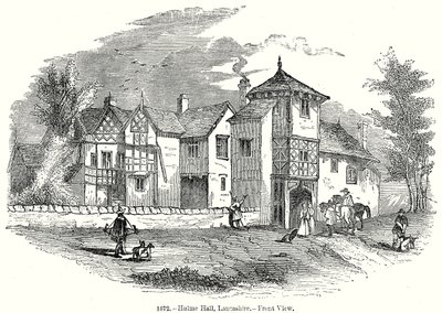 Hulme Hall, Laneashire. - Vue de face (gravure) - English School