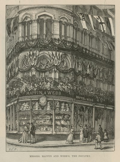 Illuminations et décorations ornent Messrs Mappin et Webb - English School